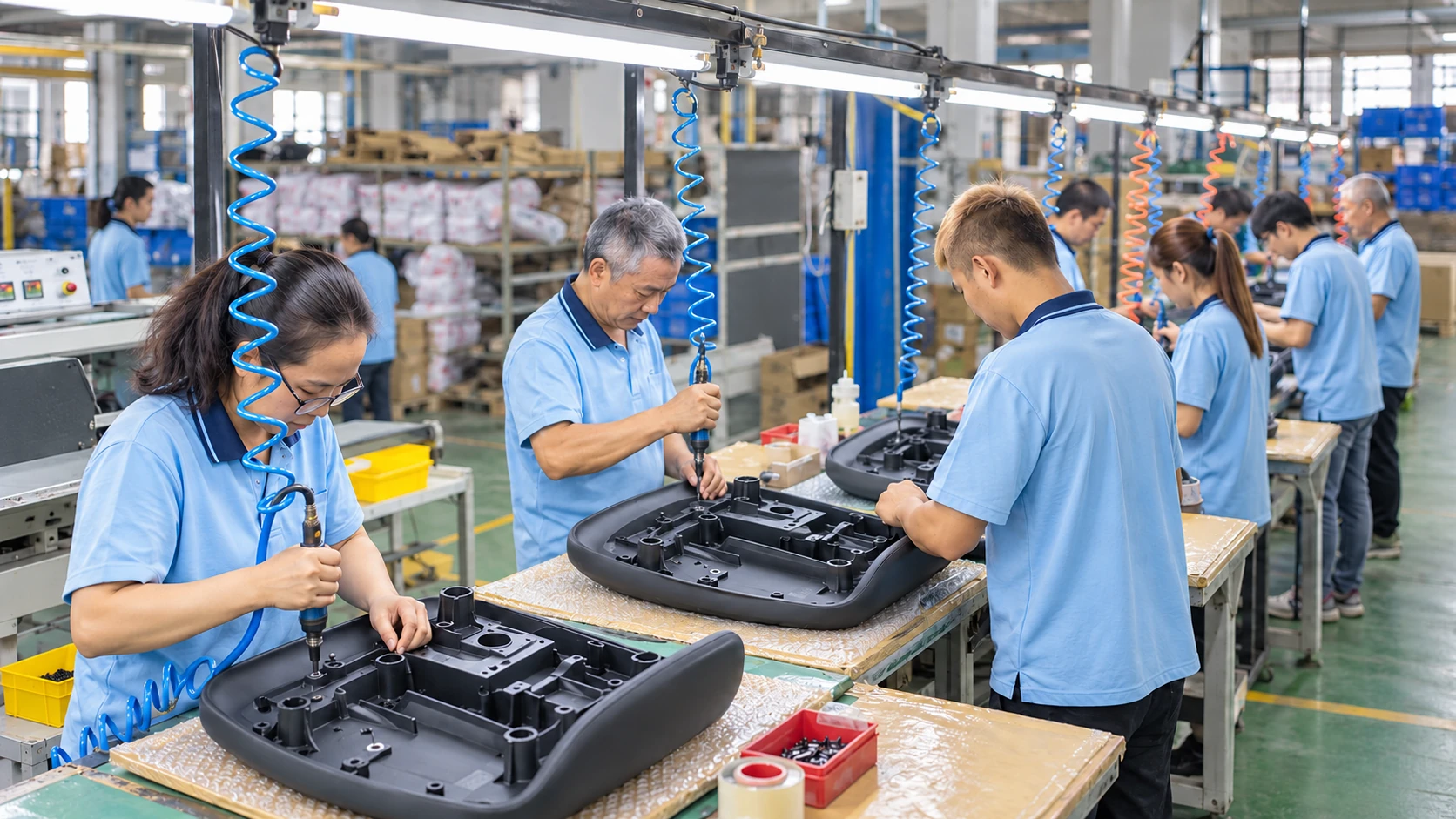 OASYS team working along a chair-assembly line.