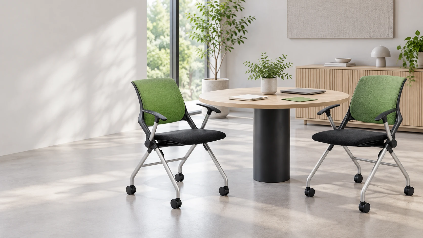 Furniture project meeting area with table and flexible seating